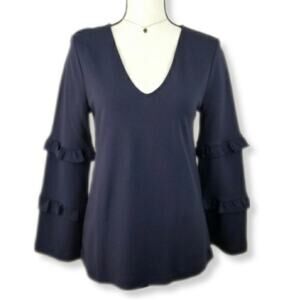Ann Taylor Navy Blue Statement Ruffle Top S Artsy Career Minimal Neutral Modern